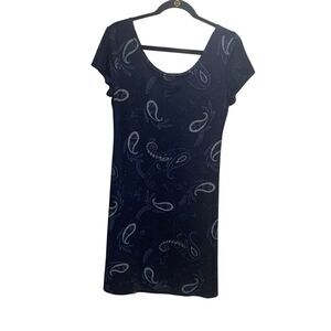 John Roberts Womens Vintage Navy Blue Paisley Glitter Whimsy goth Dress 10 Y2K